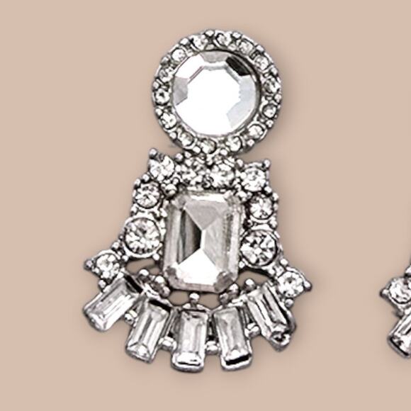 Adrienne Vittadini Studio Silver Rhinestone Statement Drop Earrings - NWT - Picture 6 of 7